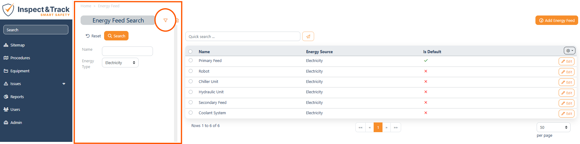 Energy Feed Setup